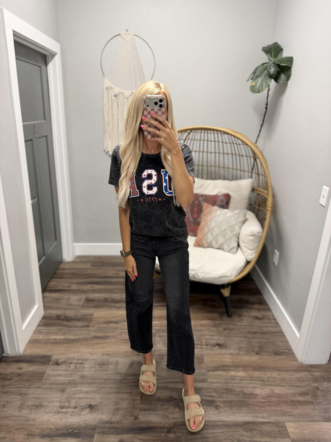 USA WASHED BLACK GRAPHIC TEE