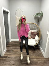ANDIE BUBBLEGUM CABLE KNIT SWEATER TOP