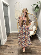 ELENA BLACK FLORAL MIDI DRESS