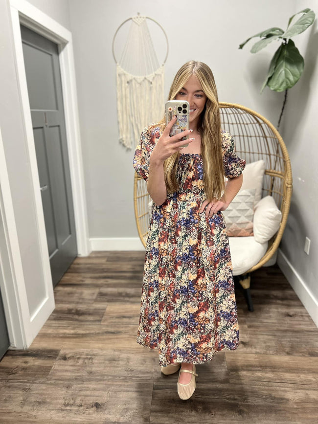 ELENA BLACK FLORAL MIDI DRESS