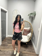 DANICA BLACK WASHED FLORAL EMBROIDERED SHORTS
