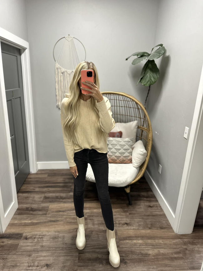 MIA NATURAL KNIT HOODED SWEATER TOP