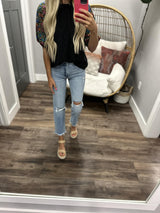 MYA BLACK PRINTED SLEEVE BLOUSE TOP