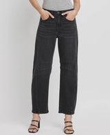 LIVY BLACK WASHED BARREL DENIM JEANS