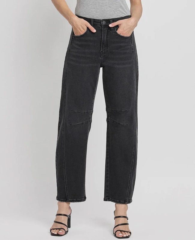 LIVY BLACK WASHED BARREL DENIM JEANS