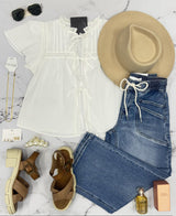 KYLA WHITE TIE FRONT BLOUSE TOP