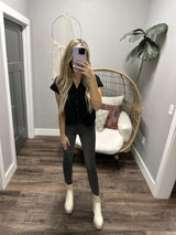 ROYCE BLACK BUTTON UP SHORT SLEEVE BLOUSE