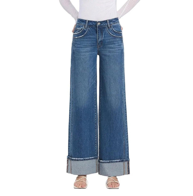 KRIS HIGH RISE CUFF PANEL DENIM JEANS
