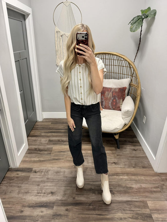 LINDA SAGE STRIPE BUTTON UP BLOUSE TOP