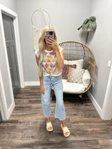 STEVIE MULTI COLOR PATTERNED SWEATER TOP