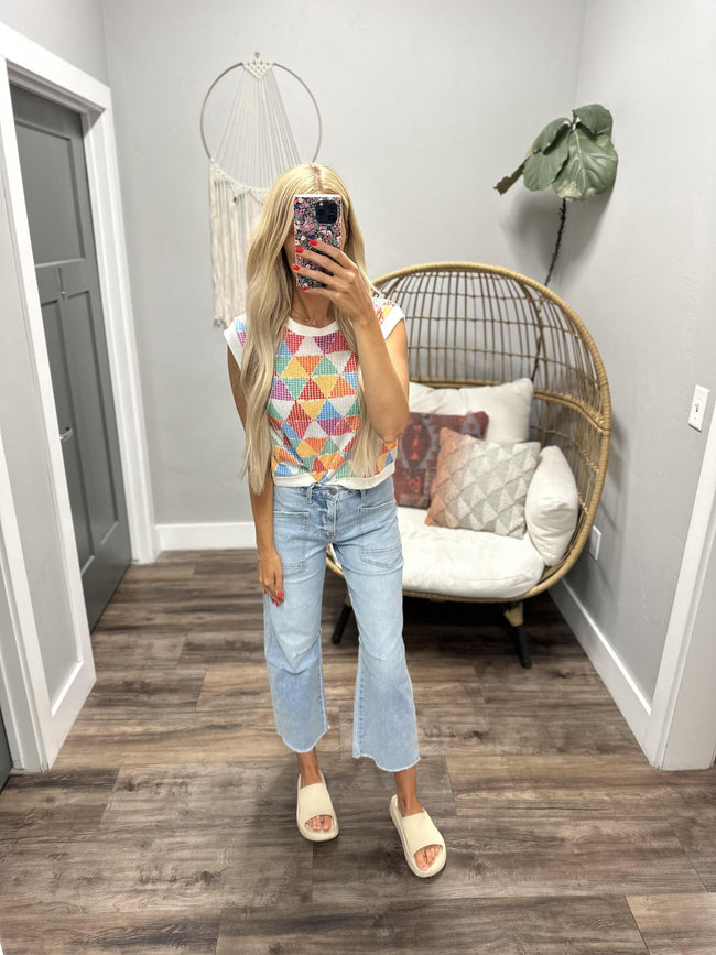 STEVIE MULTI COLOR PATTERNED SWEATER TOP