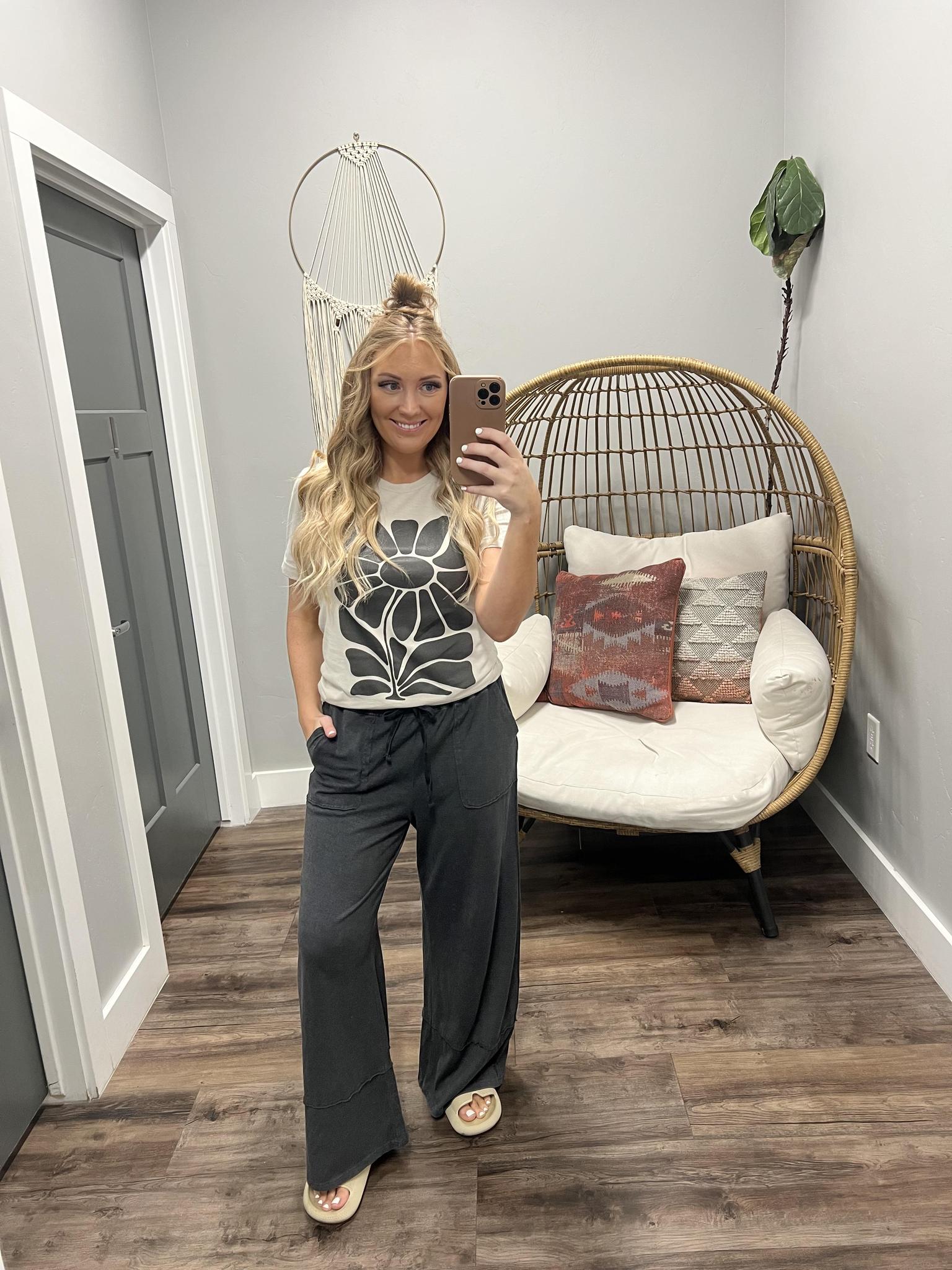 CARLY BLACK WASHED DRAWSTRING PANT