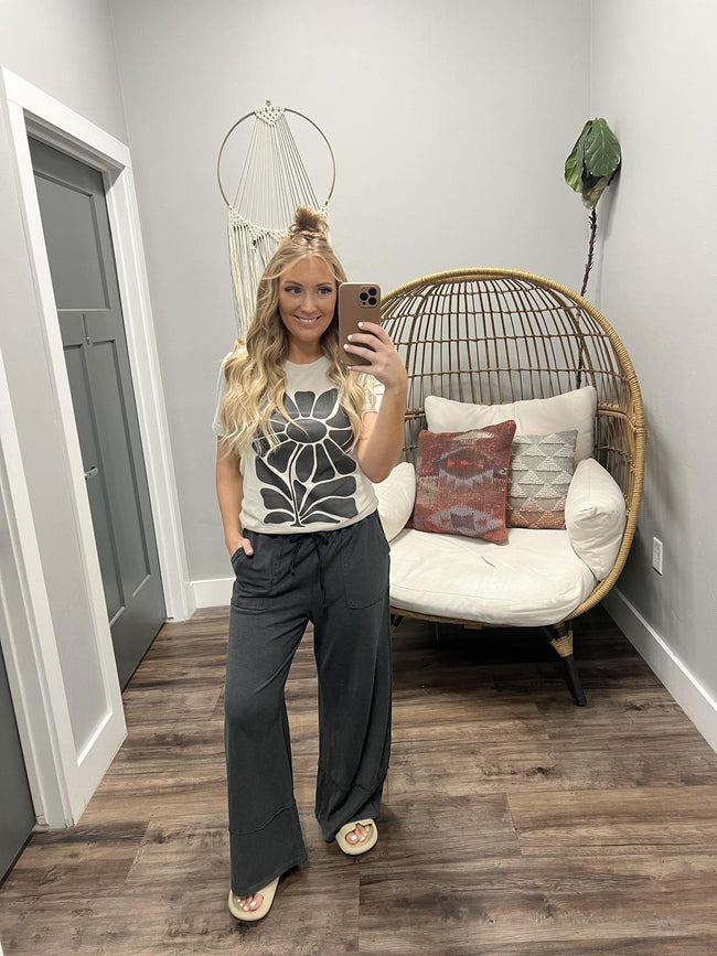 CARLY BLACK WASHED DRAWSTRING PANT