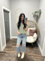 IVAN OLIVE STRIPE SHORT SLEEVE TOP