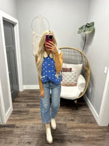 TRINITY COBALT PRINT SWEATER VEST TOP