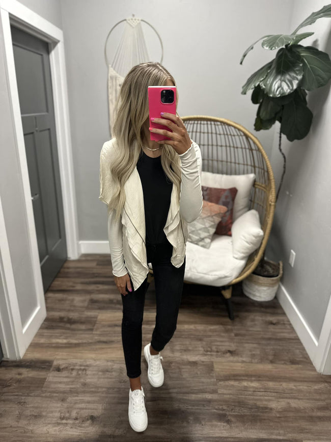 SO CHIC IVORY FLOWY MOTO JACKET