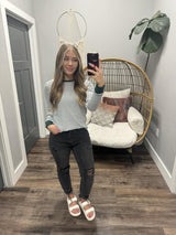 KATIE HUNTER GREEN STRIPE LONG SLEEVE LIGHT WEIGHT SWEATER TOP