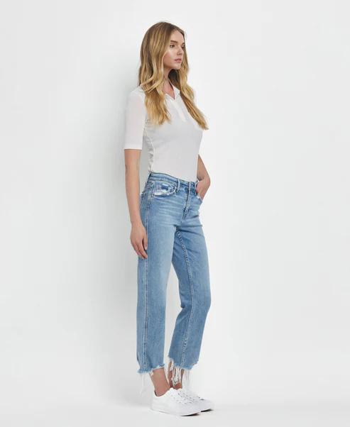 VICTORIA HIGH RISE STRETCH STRAIGHT DENIM JEANS