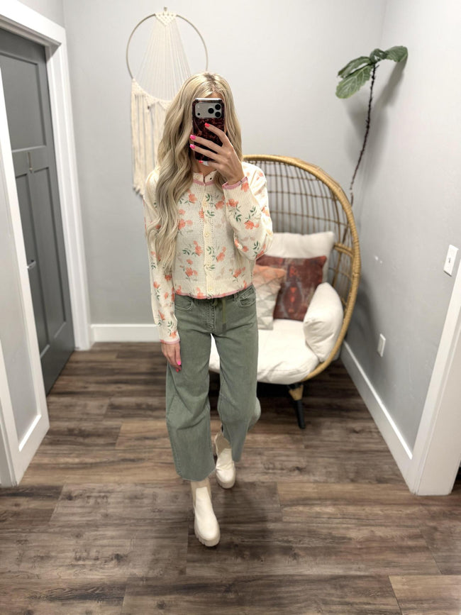 MADDY CREAM SPRING FLORAL BUTTON UP CARDIGAN TOP