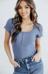 CASCADE BLUE BUTTON HENLEY TOP