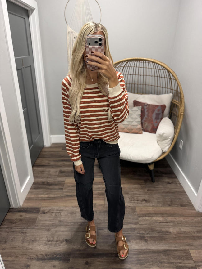 TAYLOR RUST STRIPE COZY LONG SLEEVE TOP