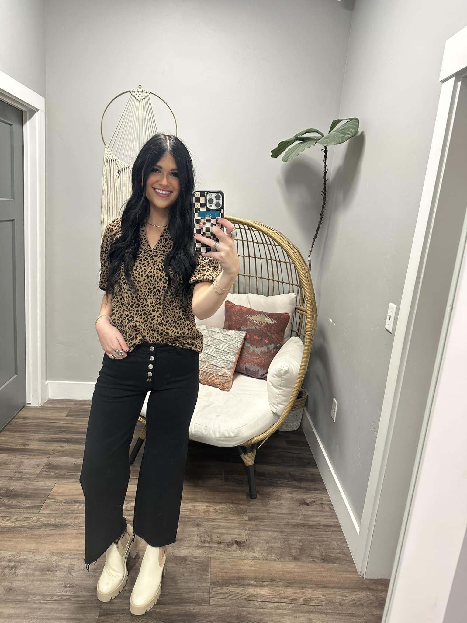 JANA ANIMAL PRINT PUFF SLEEVE BLOUSE