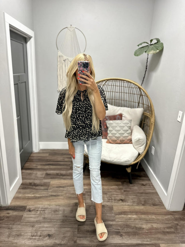 CAITLIN BLACK AND CREAM FLORAL BLOUSE