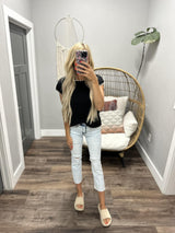 GIGI BLACK AND TAUPE TRIM KNIT SWEATER TOP