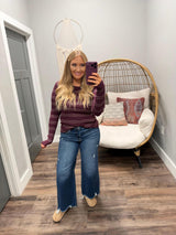 SAMI PLUM STRIPE LIGHT WEIGHT SWEATER TOP
