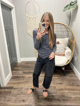 WHITLEY WASHED NAVY BUTTON UP HENLEY TOP