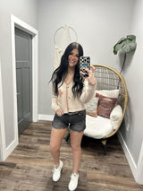 ROSIE PEACH SAND FLORAL BUTTON UP CARDIGAN