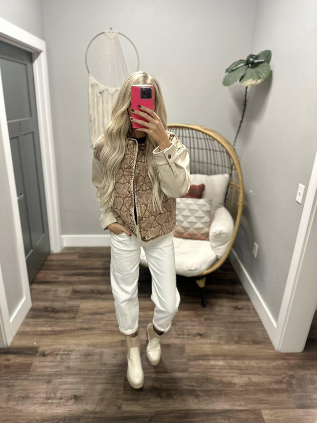 KARLA CAMEL WASHED EMBROIDERED JACKET TOP