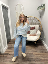 JUNIPER DENIM/IVORY STRIPE SWEATSHIRT TOP