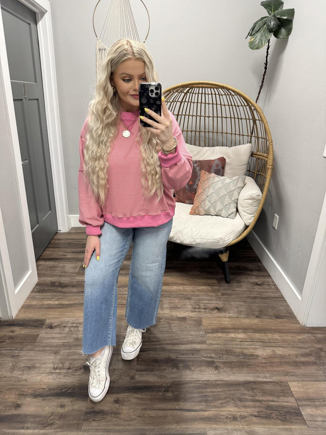SOFIA PINK STRIPE SWEATSHIRT TOP