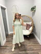 DENISE MINT AND WHITE CHECKERED BUTTON FRONT DRESS