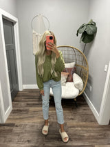 NICOLE OLIVE GREEN HENLEY TOP