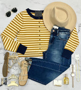 DEBBIE NAVY AND MUSTARD STRIPE CARDIGAN TOP