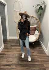 LIZ BLACK AND COCO PLAID BUTTON UP TOP