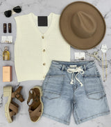 KENNEDY IVORY KNIT BUTTON UP SWEATER TANK