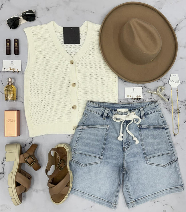KENNEDY IVORY KNIT BUTTON UP SWEATER TANK