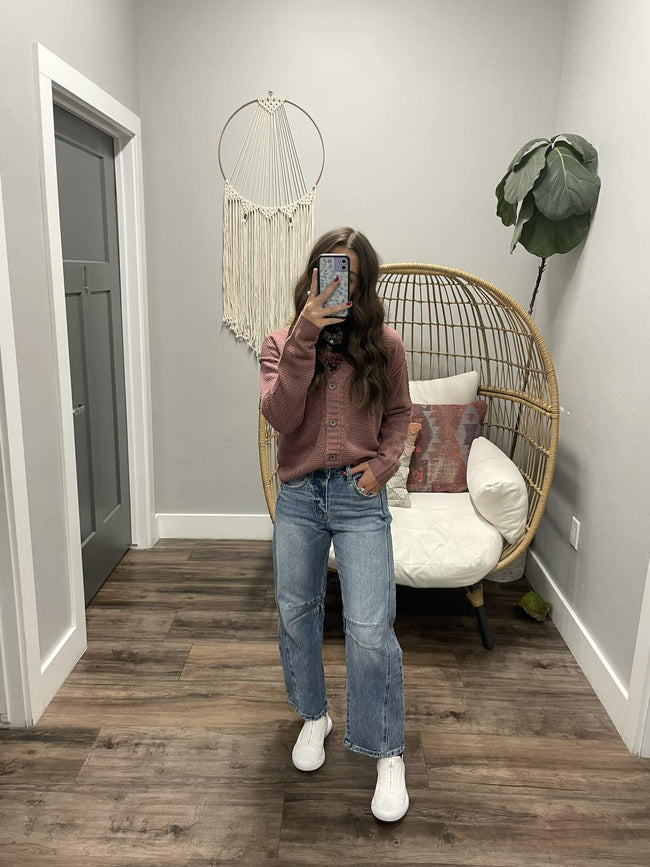 LIZZIE MULBERRY KNIT BUTTON UP CARDIGAN