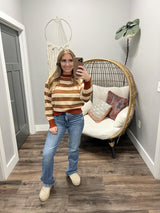 PENNIE CAMEL RUST STRIPE SWEATER TOP