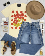 CREAM RED FLORAL CHECKERED BLOOM BABE TEE