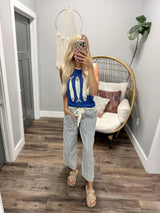 CARLA BLUE STRIPE TIE FRONT PANTS