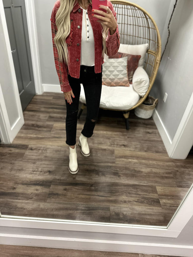 SHOTGUN RIDER RED PLAID CORDED JACKET