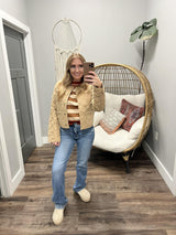 ELLIE LATTE QUILTED BUTTON UP JACKET TOP
