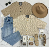 AUBREY PECAN BUTTON UP SHORT SLEEVE CARDIGAN TOP