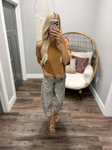 MADISON CAMEL AND RUST STITCH DETAIL SWEATER TOP