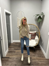 MARKELL CAMEL WASHED LONG SLEEVE RIBBED POCKET TOP