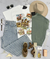 WHITE WESTERN POSTAGE STAMP GRAPHIC TEE